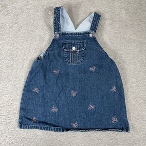 Tommy Hilfiger Denim Jumper Dress Baby 6-12M Blue Floral Embroidered Vintage Y2K